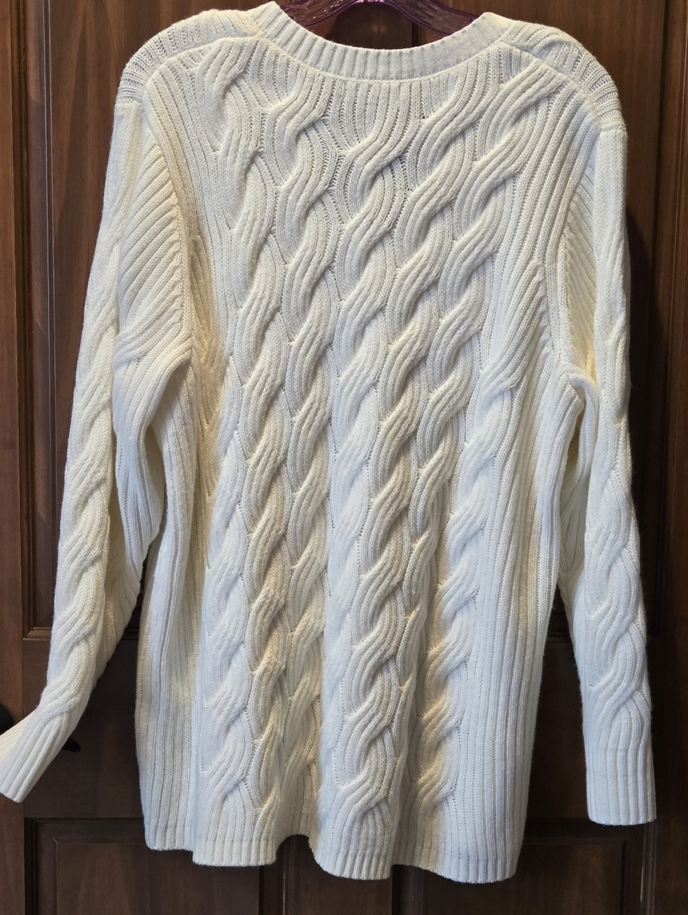 Calvin Klein Off-White Cable Knit V-Neck Sweater - Picture 2 of 3